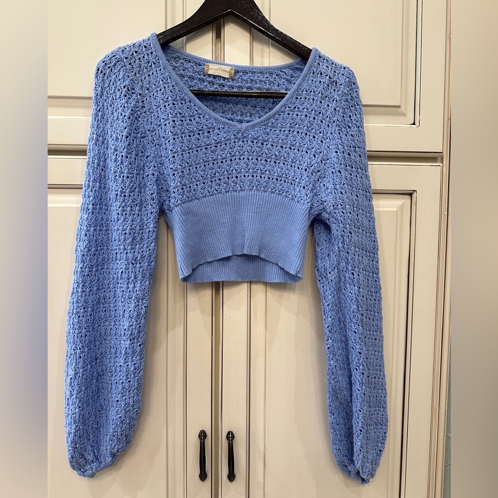 Altar'd State Powder Blue‎ Open-Knit Cropped Sweater